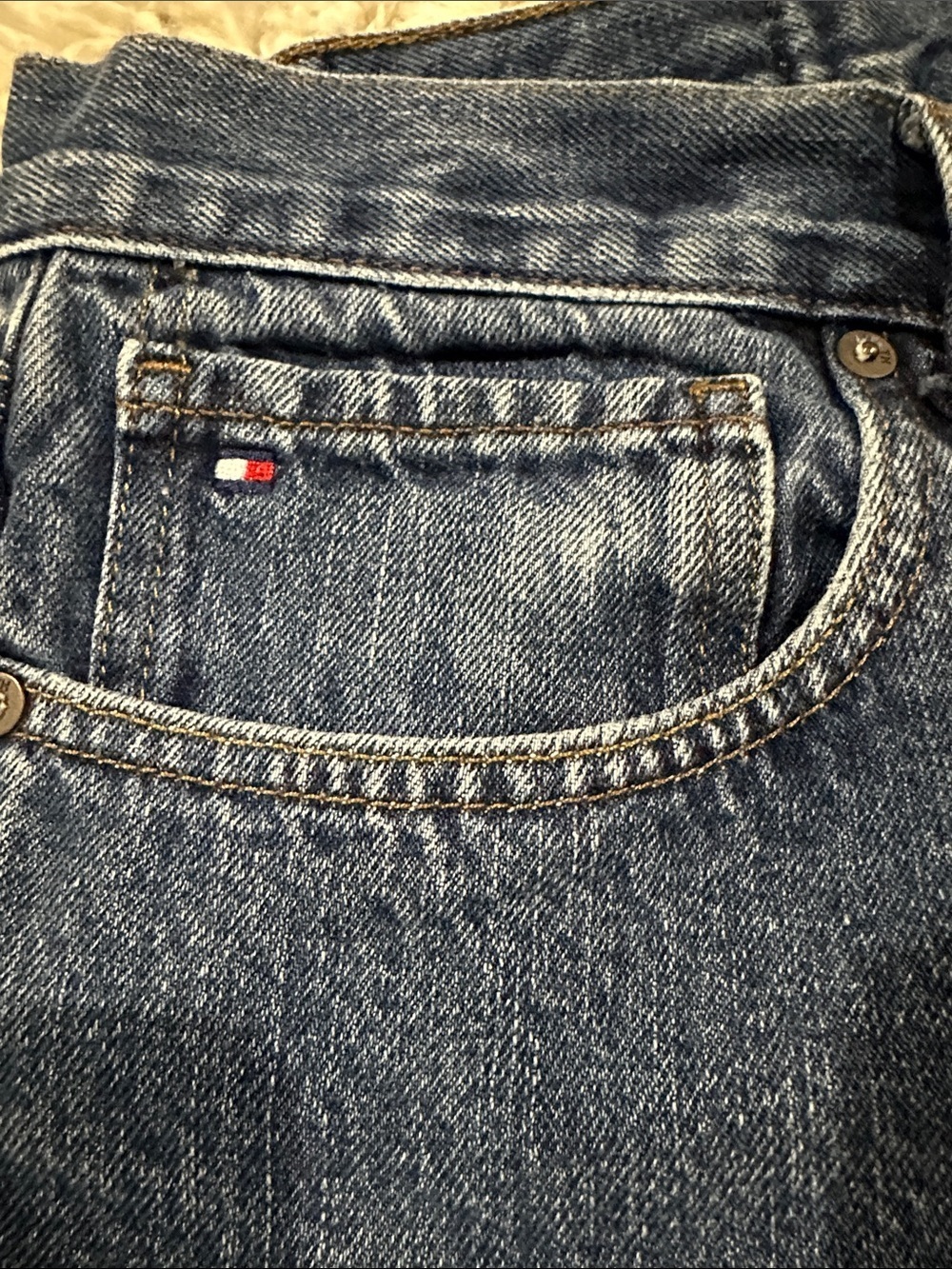 TOMMY HILFIGER Y2K Men’s Streetwear Dark Blue Straight-Leg Jeans EUC Sz 36x30 - Picture 10 of 13